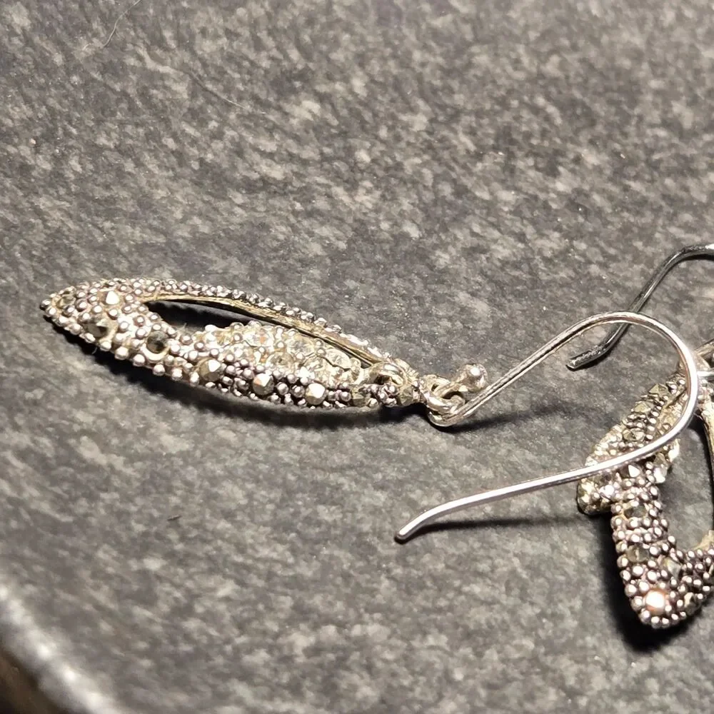 Thai Marquise Marsacite Dangly Sterling Silver Earrings